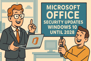 Laptop screen displaying Microsoft Office apps on a Windows 10 desktop