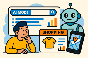 Google search interface displaying AI Mode with conversational results and data summaries