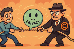 Tug-of-war illustration symbolizing ChatGPT privacy conflict between users and copyright enforcers.